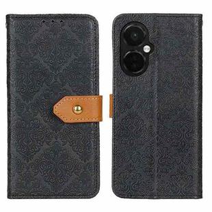 For OnePlus Nord CE 3 Lite European Floral Embossed Flip Leather Phone Case(Black)