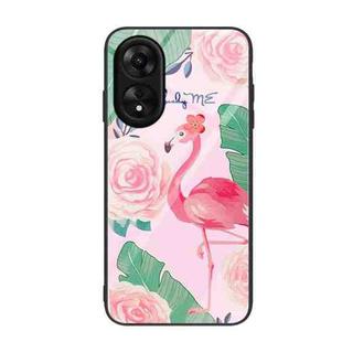 For OPPO A17 Colorful Painted Glass Phone Case(Flamingo)