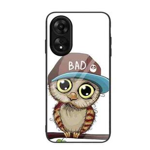 For OPPO A17 Colorful Painted Glass Phone Case(Owl)