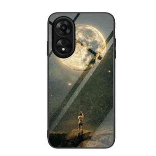 For OPPO A17 Colorful Painted Glass Phone Case(Moon)