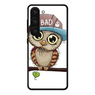 For Samsung Galaxy S23 5G Colorful Painted Glass Phone Case(Owl)
