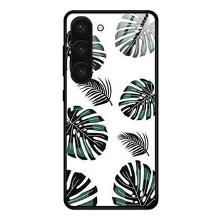 For Samsung Galaxy S23 5G Colorful Painted Glass Phone Case(Banana Leaf)