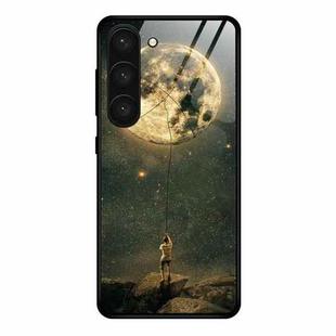 For Samsung Galaxy S23 5G Colorful Painted Glass Phone Case(Moon)