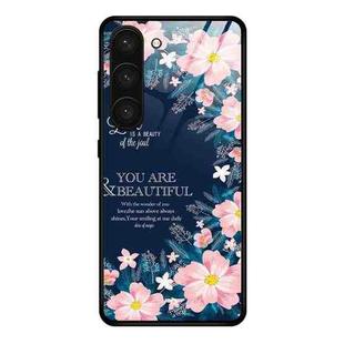 For Samsung Galaxy S23+ 5G Colorful Painted Glass Phone Case(Flower)