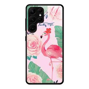 For Samsung Galaxy S23 Ultra 5G Colorful Painted Glass Phone Case(Flamingo)