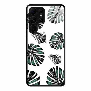 For Samsung Galaxy S23 Ultra 5G Colorful Painted Glass Phone Case(Banana Leaf)