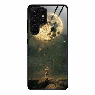 For Samsung Galaxy S23 Ultra 5G Colorful Painted Glass Phone Case(Moon)