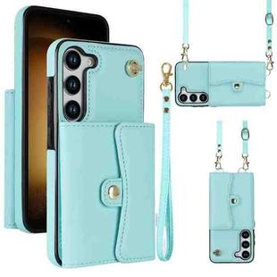 For Samsung Galaxy S23+ 5G RFID Card Slot Leather Phone Case with Long Lanyard(Mint Green)