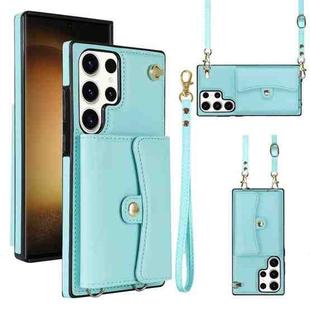 For Samsung Galaxy S23 Ultra 5G RFID Card Slot Leather Phone Case with Long Lanyard(Mint Green)