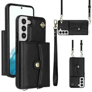 For Samsung Galaxy S22 5G RFID Card Slot Leather Phone Case with Long Lanyard(Black)
