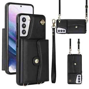 For Samsung Galaxy S21+ 5G RFID Card Slot Leather Phone Case with Long Lanyard(Black)