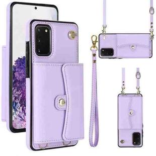 For Samsung Galaxy S20 RFID Card Slot Leather Phone Case with Long Lanyard(Purple)