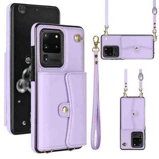 For Samsung Galaxy S20 Ultra RFID Card Slot Leather Phone Case with Long Lanyard(Purple)