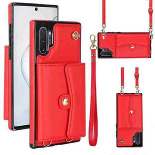 For Samsung Galaxy Note10+ RFID Card Slot Leather Phone Case with Long Lanyard(Red)