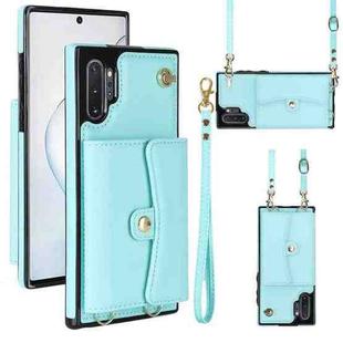 For Samsung Galaxy Note10+ RFID Card Slot Leather Phone Case with Long Lanyard(Mint Green)