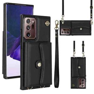 For Samsung Galaxy Note20 Ultra RFID Card Slot Leather Phone Case with Long Lanyard(Black)
