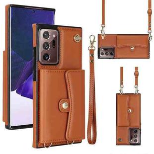 For Samsung Galaxy Note20 Ultra RFID Card Slot Leather Phone Case with Long Lanyard(Brown)