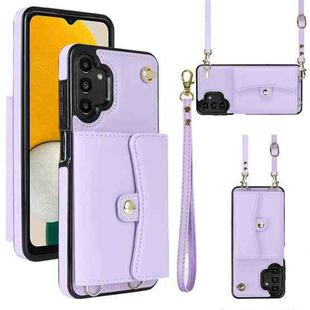 For Samsung Galaxy A13 4G / 5G RFID Card Slot Leather Phone Case with Long Lanyard(Purple)