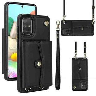 For Samsung Galaxy A51 4G RFID Card Slot Leather Phone Case with Long Lanyard(Black)