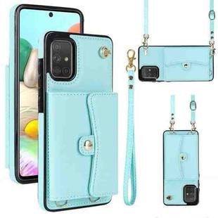 For Samsung Galaxy A51 4G RFID Card Slot Leather Phone Case with Long Lanyard(Mint Green)