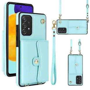 For Samsung Galaxy A52 5G RFID Card Slot Leather Phone Case with Long Lanyard(Mint Green)