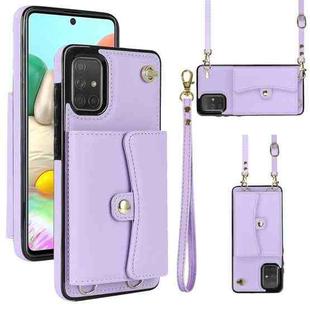 For Samsung Galaxy A71 4G RFID Card Slot Leather Phone Case with Long Lanyard(Purple)