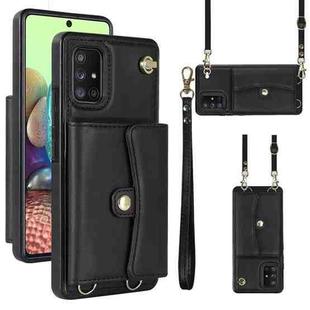 For Samsung Galaxy A71 5G RFID Card Slot Leather Phone Case with Long Lanyard(Black)