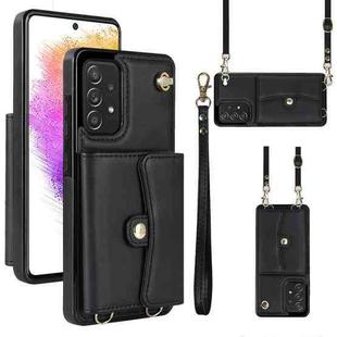 For Samsung Galaxy A73 5G RFID Card Slot Leather Phone Case with Long Lanyard(Black)