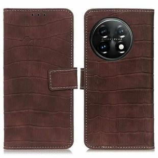 For OnePlus 11 5G Magnetic Crocodile Texture Leather Phone Case(Brown)