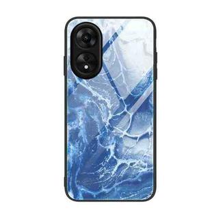 For OPPO A17 Marble Pattern Glass Phone Case(Blue Ocean)