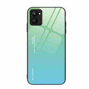 For Realme C33 Gradient Color Glass Phone Case(Green Cyan)