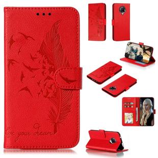 For Xiaomi Redmi K30 Pro Litchi Texture Feather Embossing Pattern Horizontal Flip Leather Case with Holder & Card Slots & Wallet & Photo Frame & Lanyard(Red)