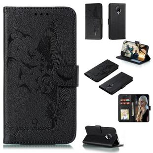 For Xiaomi Redmi K30 Pro Litchi Texture Feather Embossing Pattern Horizontal Flip Leather Case with Holder & Card Slots & Wallet & Photo Frame & Lanyard(Black)