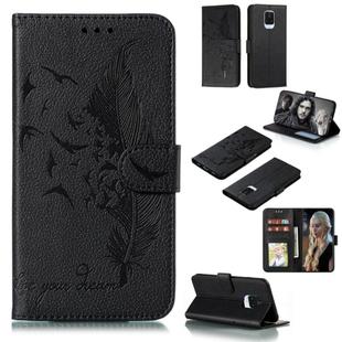 For Xiaomi Redmi Note 9 Pro Litchi Texture Feather Embossing Pattern Horizontal Flip Leather Case with Holder & Card Slots & Wallet & Photo Frame & Lanyard(Black)