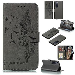 For Huawei Nova 7 Litchi Texture Feather Embossing Pattern Horizontal Flip Leather Case with Holder & Card Slots & Wallet & Photo Frame & Lanyard(Grey)