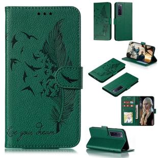 For Huawei Nova 7 Pro Litchi Texture Feather Embossing Pattern Horizontal Flip Leather Case with Holder & Card Slots & Wallet & Photo Frame & Lanyard(Green)