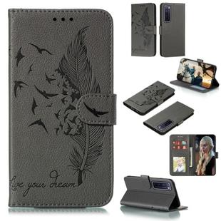 For Huawei Nova 7 Pro Litchi Texture Feather Embossing Pattern Horizontal Flip Leather Case with Holder & Card Slots & Wallet & Photo Frame & Lanyard(Grey)