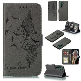 For Huawei Nova 7 SE Litchi Texture Feather Embossing Pattern Horizontal Flip Leather Case with Holder & Card Slots & Wallet & Photo Frame & Lanyard(Grey)