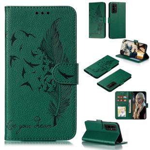 For Huawei Honor 30 Litchi Texture Feather Embossing Pattern Horizontal Flip Leather Case with Holder & Card Slots & Wallet & Photo Frame & Lanyard(Green)