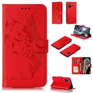 For Huawei Honor 30S Litchi Texture Feather Embossing Pattern Horizontal Flip Leather Case with Holder & Card Slots & Wallet & Photo Frame & Lanyard(Red)
