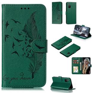 For Huawei Honor 30S Litchi Texture Feather Embossing Pattern Horizontal Flip Leather Case with Holder & Card Slots & Wallet & Photo Frame & Lanyard(Green)