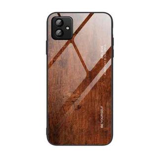 For Samsung Galaxy A04 Wood Grain Glass Phone Case(Dark Brown)