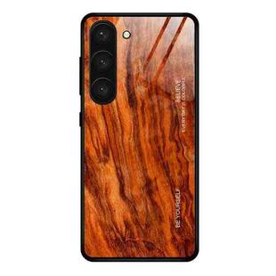 For Samsung Galaxy S23 5G Wood Grain Glass Phone Case(Light Brown)