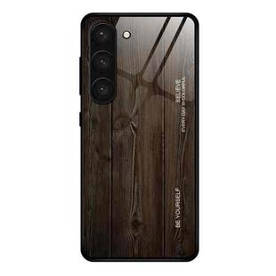 For Samsung Galaxy S23+ 5G Wood Grain Glass Phone Case(Black)