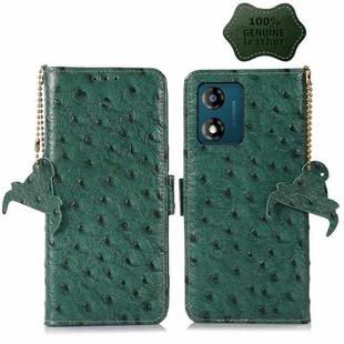For Motorola Moto E13 4G 2023 Ostrich Pattern Genuine Leather RFID Phone Case(Green)