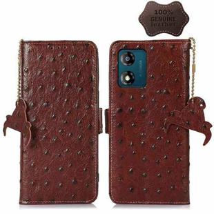 For Motorola Moto E13 4G 2023 Ostrich Pattern Genuine Leather RFID Phone Case(Coffee)