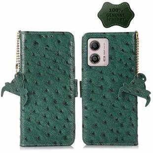For Motorola Moto G73 5G Ostrich Pattern Genuine Leather RFID Phone Case(Green)