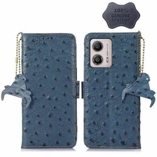 For Motorola Moto G73 5G Ostrich Pattern Genuine Leather RFID Phone Case(Blue)