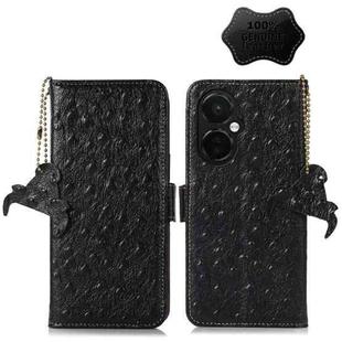 For OnePlus Nord CE 3 Lite Ostrich Pattern Genuine Leather RFID Phone Case(Black)