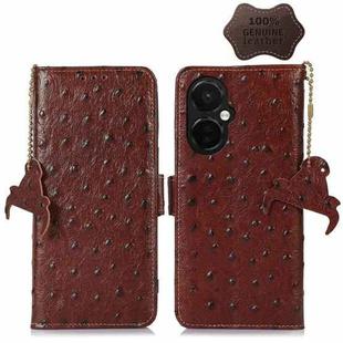 For OnePlus Nord CE 3 Lite Ostrich Pattern Genuine Leather RFID Phone Case(Coffee)